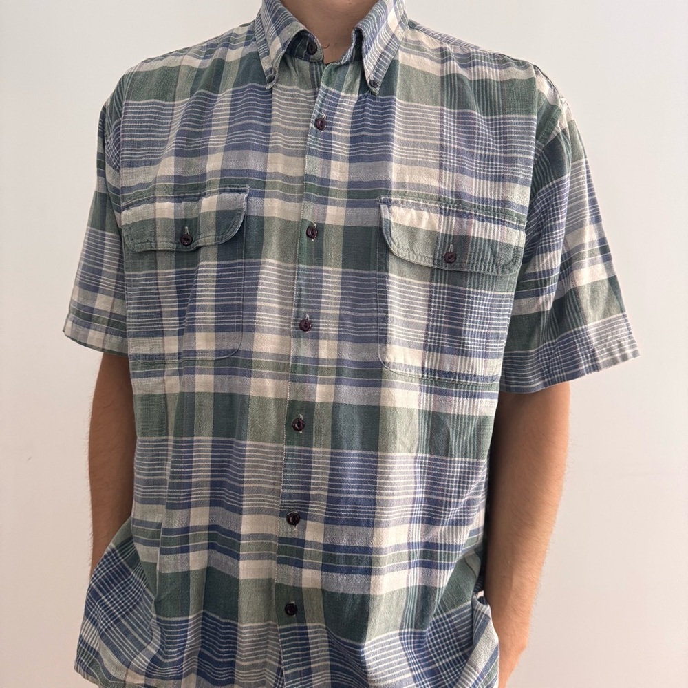 VINTAGE POINT ZERO OVERSIZED PLAID BUTTON UP SHORT SLEEVE SHIRT - L